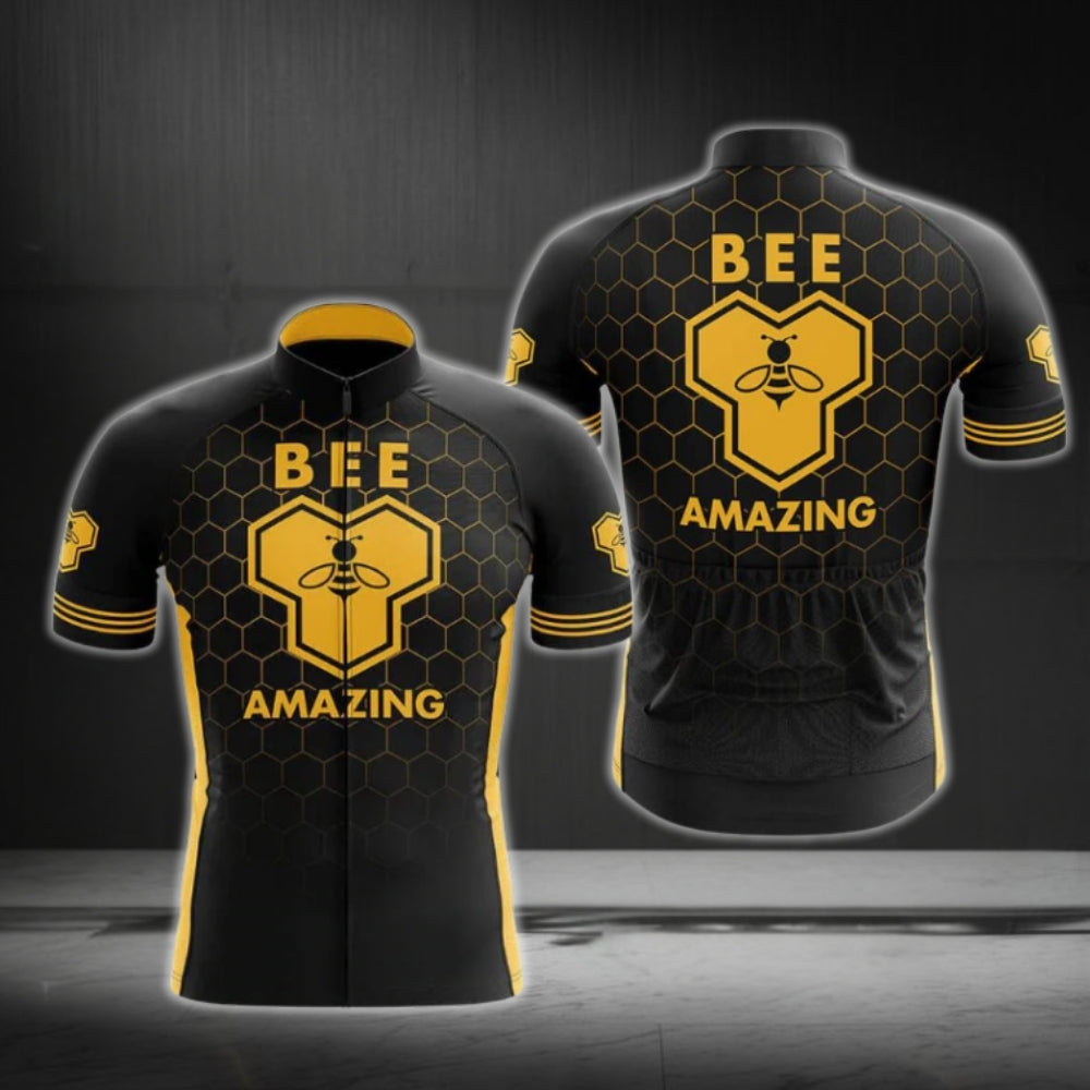 Amazing Bee Black Yellow Cycling Short Sleeve Men Jersey, Bee Cycling Jersey CG0703