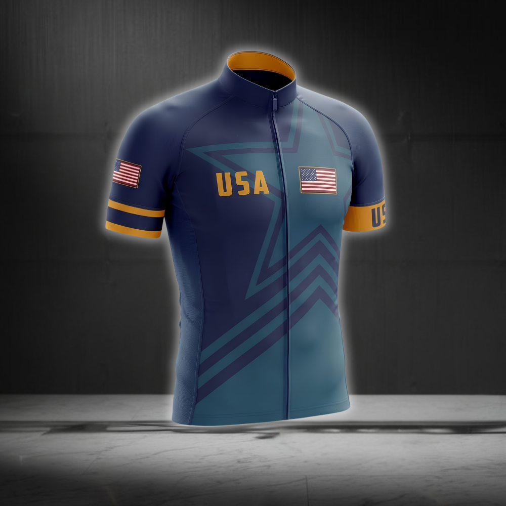 USA American Flag Mens Cycling Short Sleeve Jersey, Patriotic Navy Cycling Jersey CG0867
