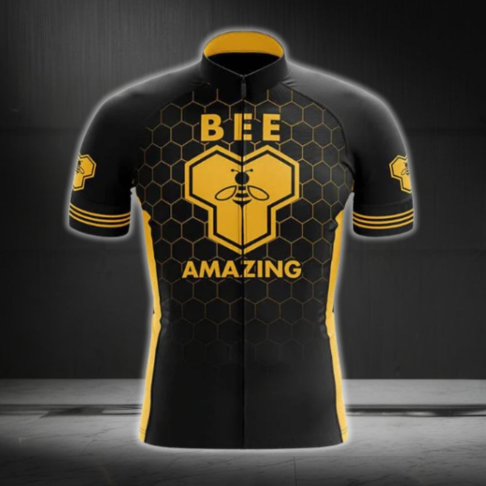 Amazing Bee Black Yellow Cycling Short Sleeve Men Jersey, Bee Cycling Jersey CG0703