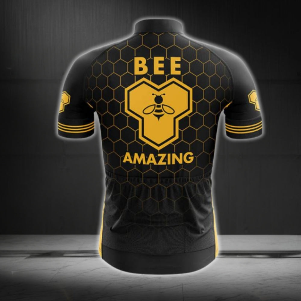 Amazing Bee Black Yellow Cycling Short Sleeve Men Jersey, Bee Cycling Jersey CG0703