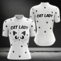 Cat Lady White Cycling Short Sleeve Jersey, Cat Cycling Jerseys For Womens CZ0098