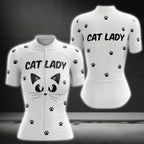Cat Lady White Cycling Short Sleeve Jersey, Cat Cycling Jerseys For Womens CZ0098