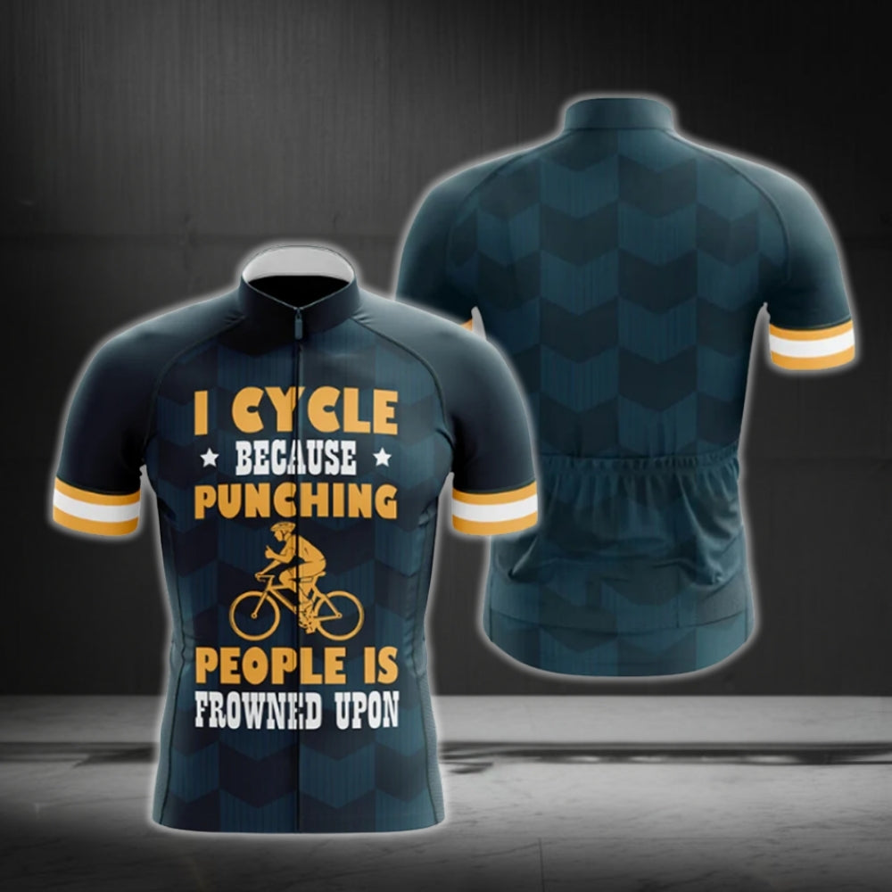 I Cycle Because Punching People Is Frowned Upon Men's Short Sleeve Cycling Jersey, Funny Cycling Jersey CG0656