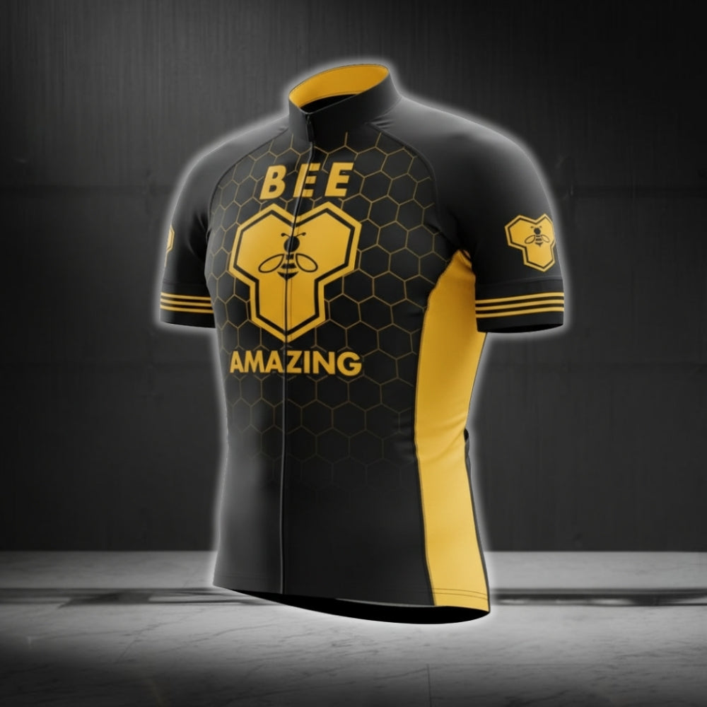 Amazing Bee Black Yellow Cycling Short Sleeve Men Jersey, Bee Cycling Jersey CG0703
