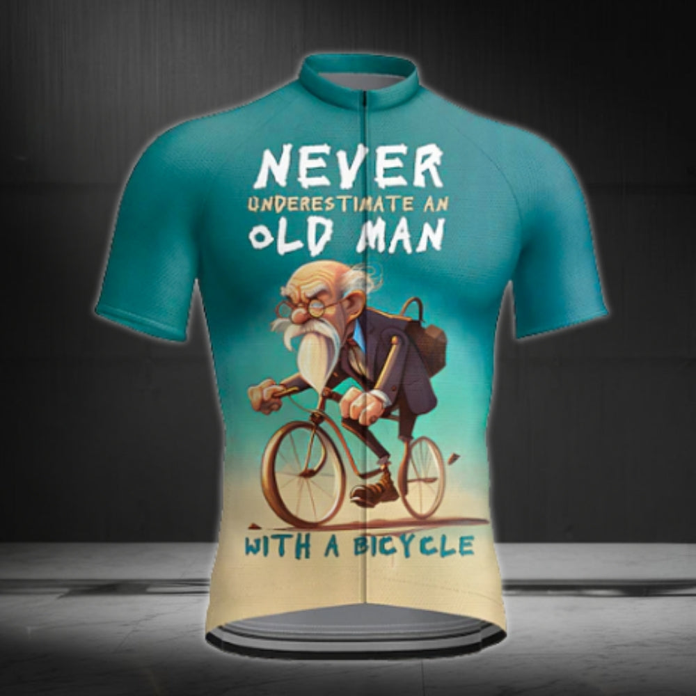 Never Underestimate An Old Man With A Bicycle Short Sleeve Cycling Jersey For Mens, Funny Cycling Jerseys CZ0032