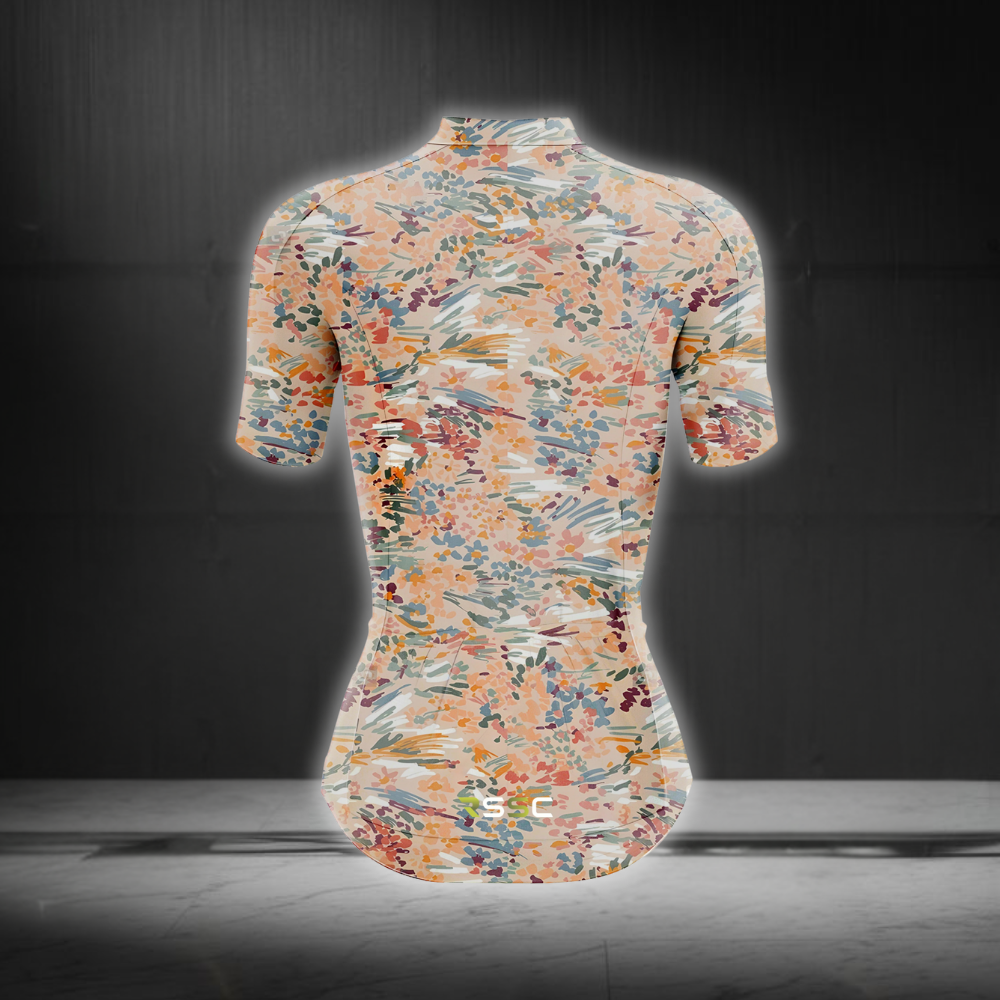 Blooming Flowers Cycling Short Sleeve Jersey Womens, Ladies Floral Beige Cycling Jersey  CG0868