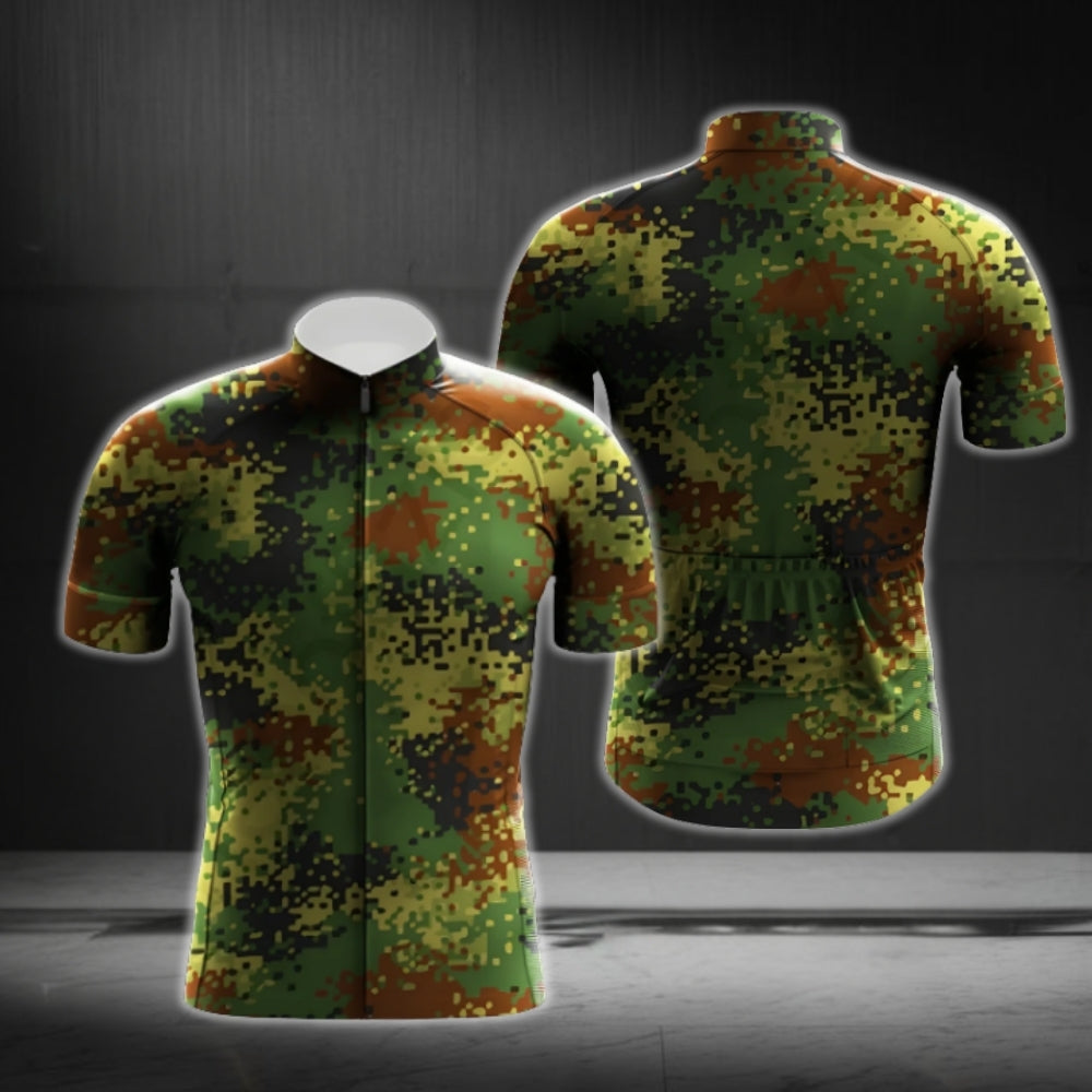 Camouflage Cycling Jersey Short Sleeve For Men, Green Camo Cycling Jerseys CG0705