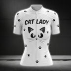 Cat Lady White Cycling Short Sleeve Jersey, Cat Cycling Jerseys For Womens CZ0098
