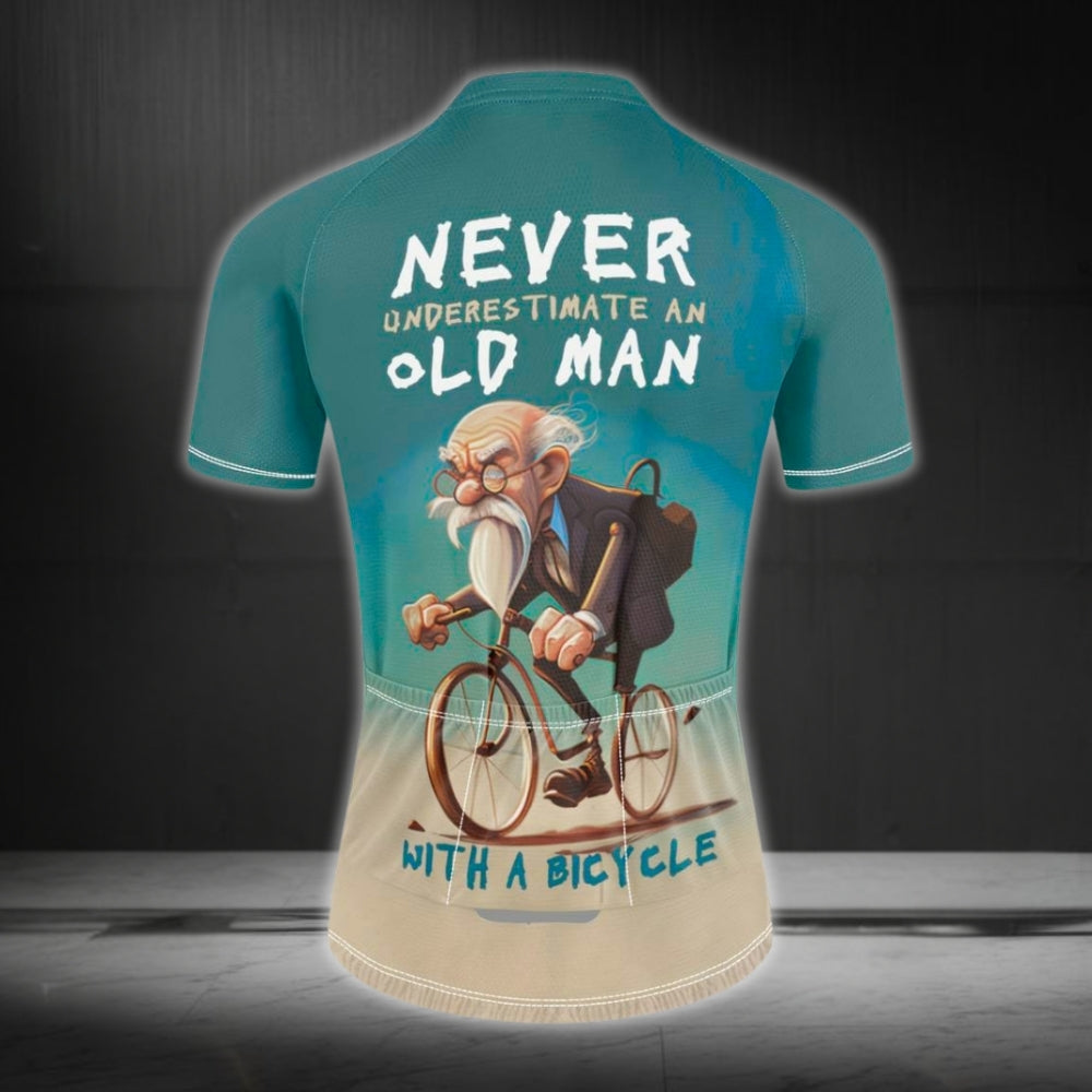 Never Underestimate An Old Man With A Bicycle Short Sleeve Cycling Jersey For Mens, Funny Cycling Jerseys CZ0032