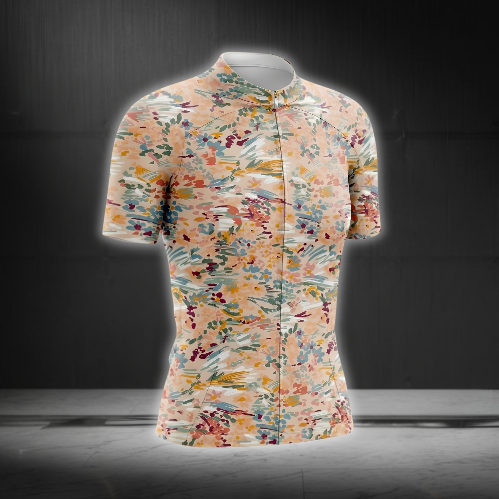 Blooming Flowers Cycling Short Sleeve Jersey Womens, Ladies Floral Beige Cycling Jersey  CG0868