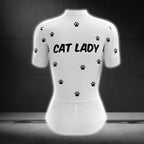 Cat Lady White Cycling Short Sleeve Jersey, Cat Cycling Jerseys For Womens CZ0098