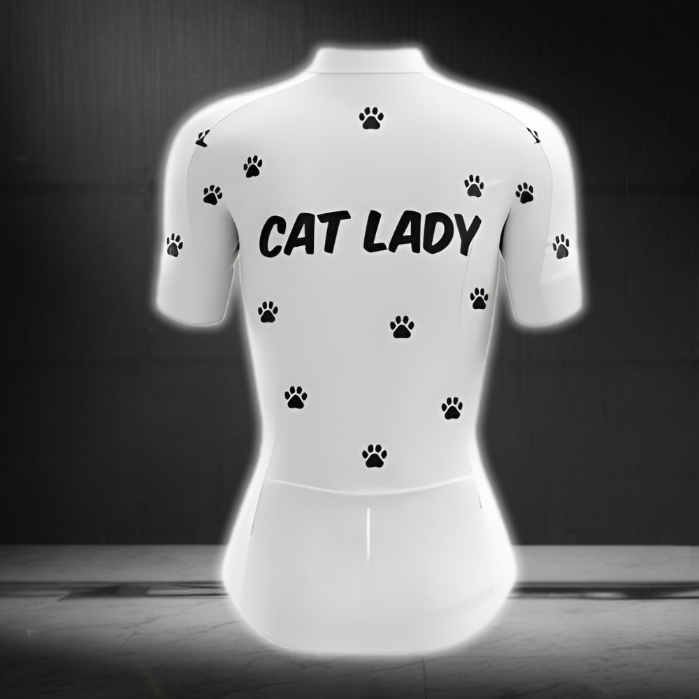 Cat Lady White Cycling Short Sleeve Jersey, Cat Cycling Jerseys For Womens CZ0098