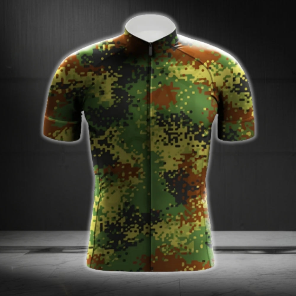 Camouflage Cycling Jersey Short Sleeve For Men, Green Camo Cycling Jerseys CG0705