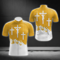 Christian Yellow And White Cycling Short Sleeve Jersey For Men, Christian Cycling Jersey CG0870