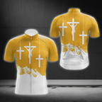 Christian Yellow And White Cycling Short Sleeve Jersey For Men, Christian Cycling Jersey CG0870