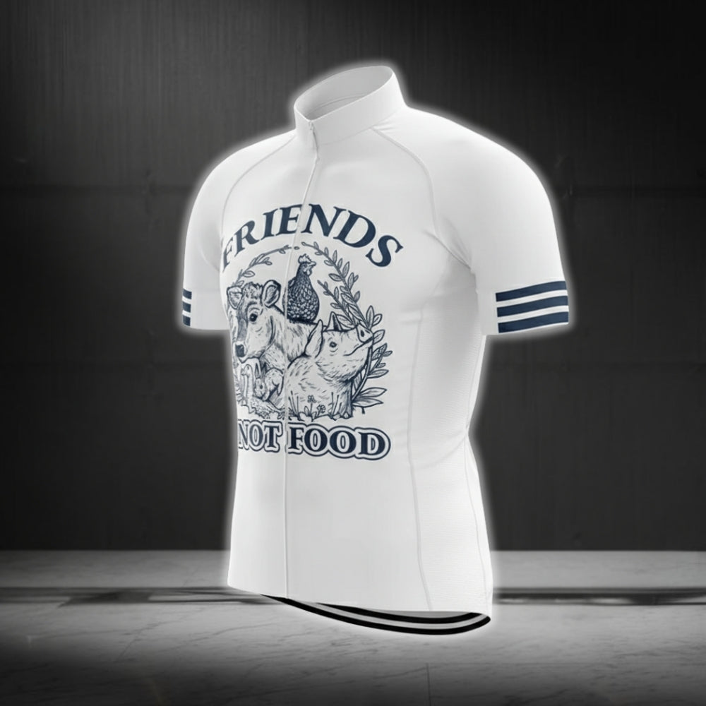 Animals Friends Not Food Short Sleeve Cycling Jersey For Men, Vegan Cycling Jerseys CG0270
