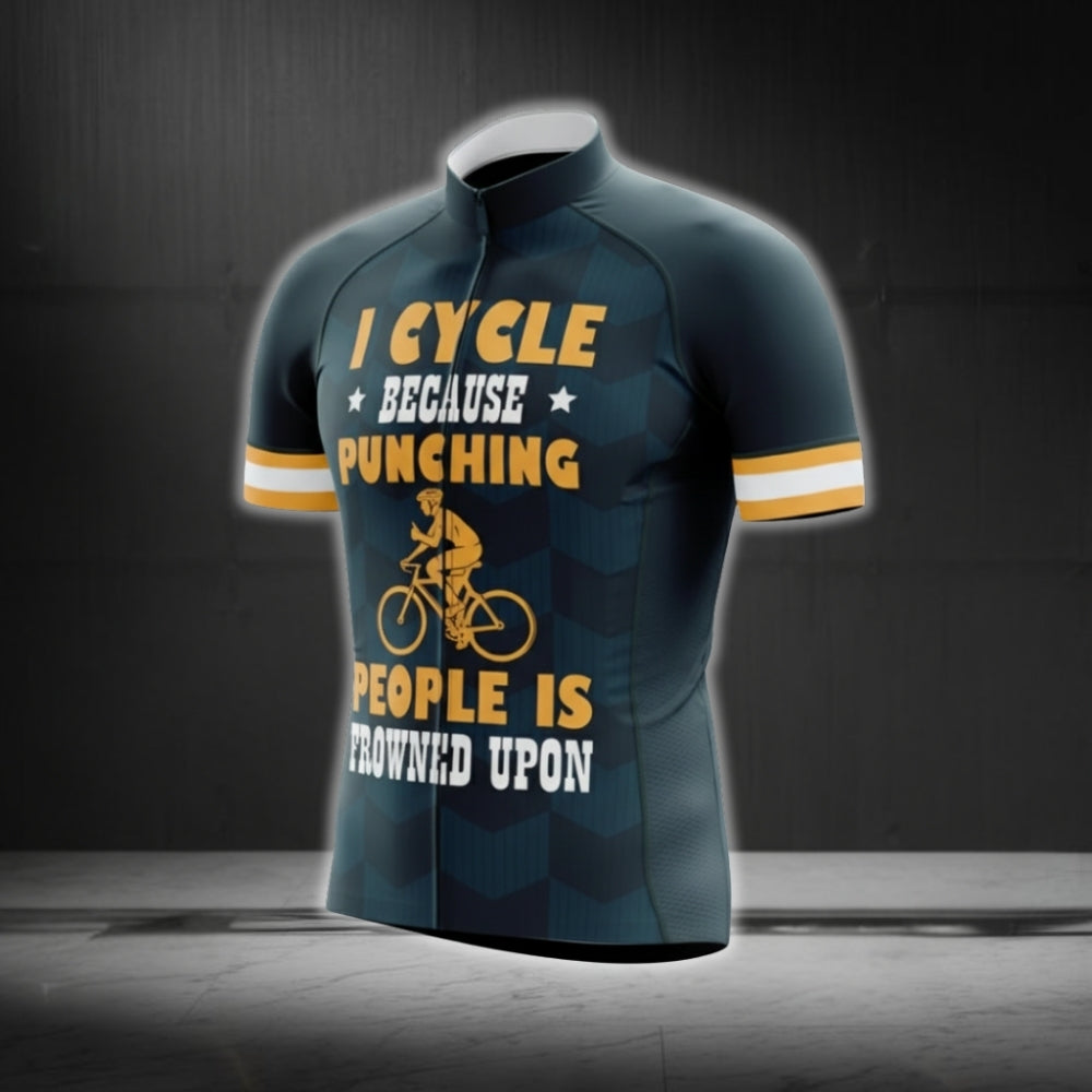 I Cycle Because Punching People Is Frowned Upon Men's Short Sleeve Cycling Jersey, Funny Cycling Jersey CG0656