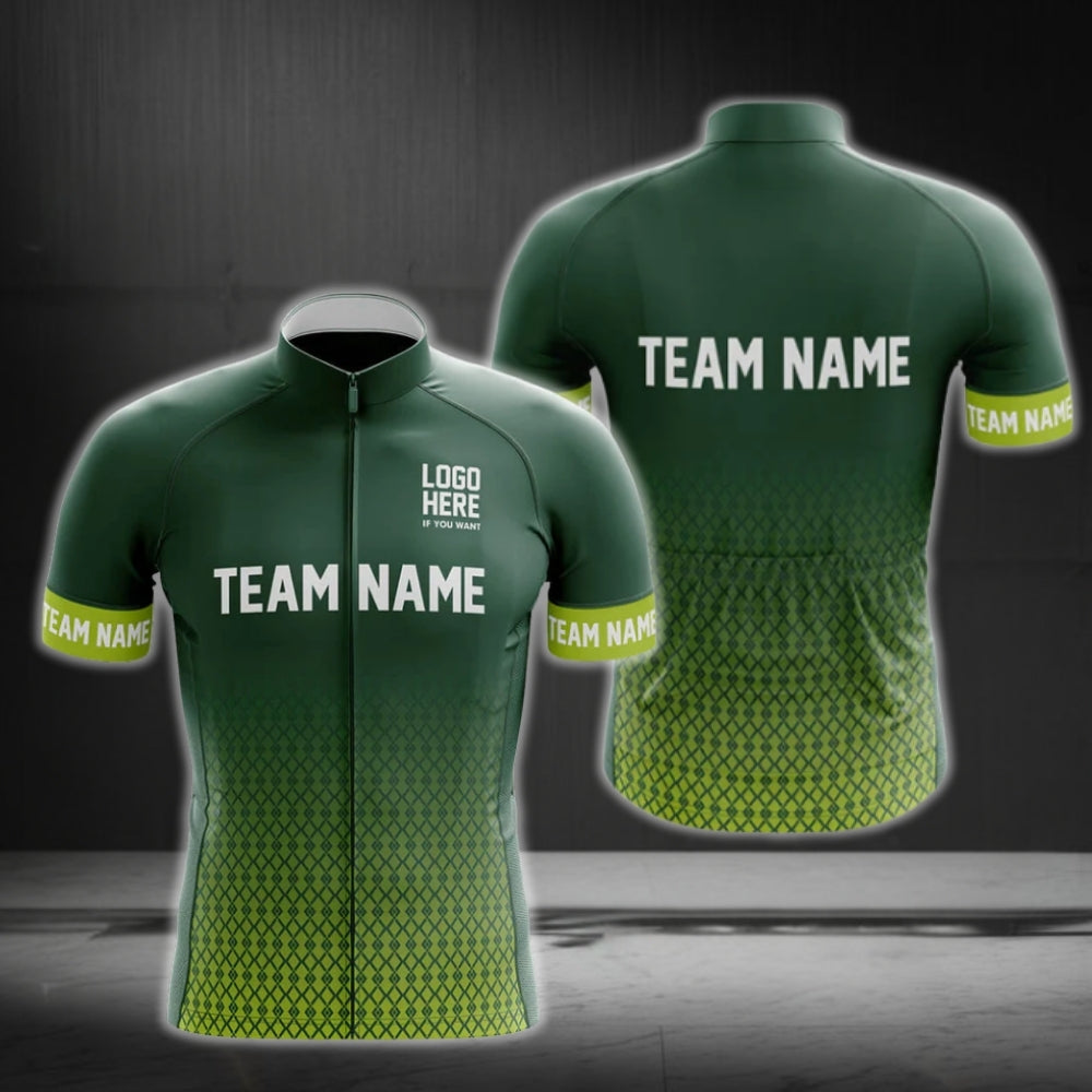 Custom Team And Logo Green Cycling Short Sleeve Jersey For Mens, Custom Men's Cycling Jerseys CG0092