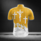 Christian Yellow And White Cycling Short Sleeve Jersey For Men, Christian Cycling Jersey CG0870