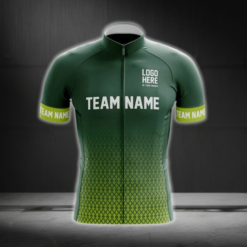 Custom Team And Logo Green Cycling Short Sleeve Jersey For Mens, Custom Men's Cycling Jerseys CG0092