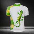Gecko Green And White Cycling Short Sleeve Jersey For Men, Men's Gecko Cycling Jerseys CZ0104