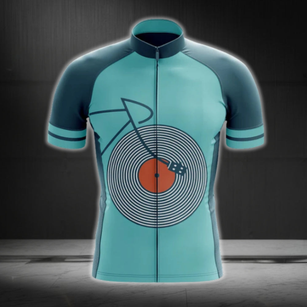 Vinyl Record Blue Teal Cycling Short Sleeve Jersey For Men, Vinyl Lover Cycling Jerseys CG0707