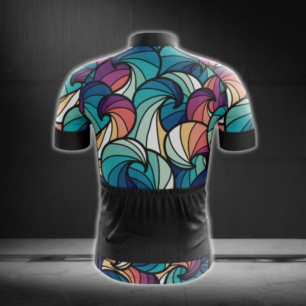Colorful Abstract Waves Cycling Short Sleeve Jersey For Men, Abstract Cycling Jerseys CG0611