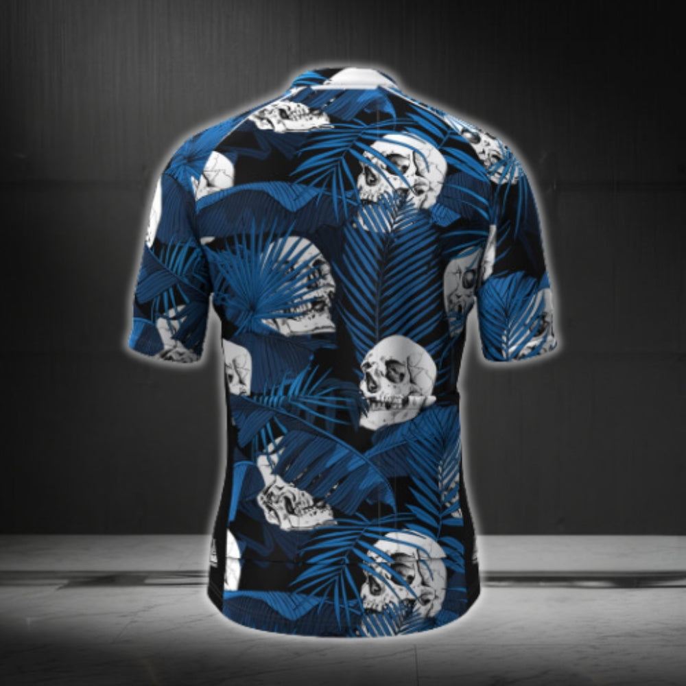 Tropical Skull Blue Cycling Short Sleeve Jersey For Men, Skull Cycling Jerseys CG0362