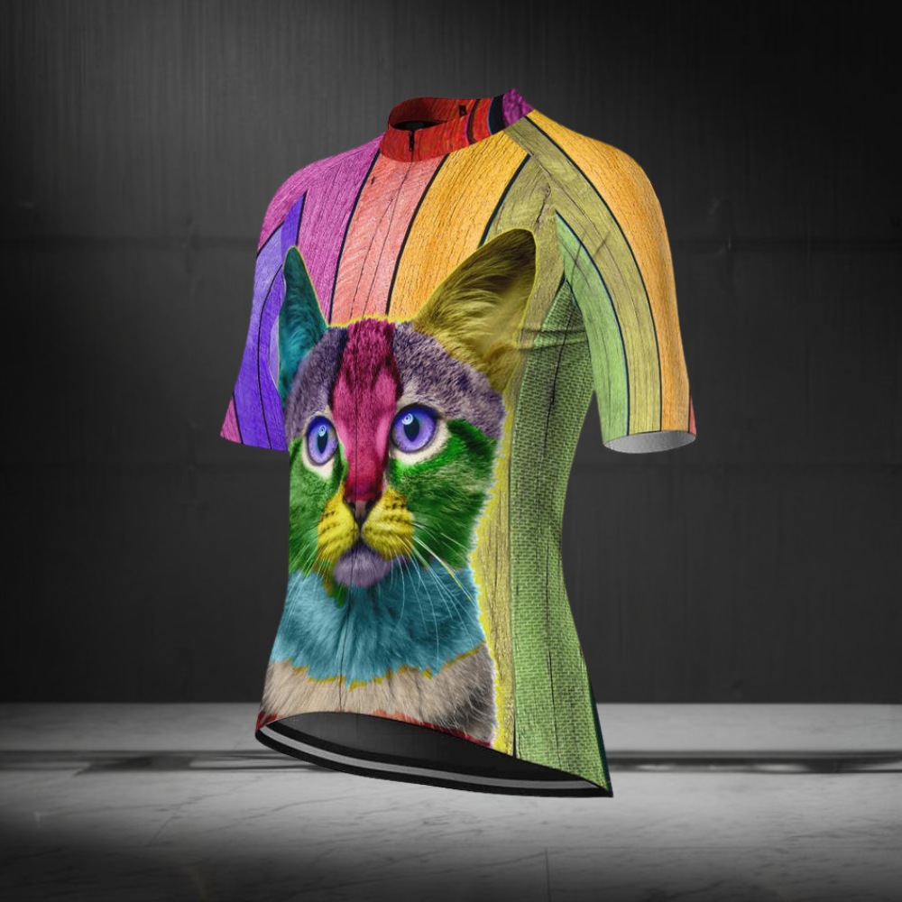 Women's Colorful Cat Short Sleeve Cycling Jersey, Cat Lover Cycling Jerseys For Women CG0687