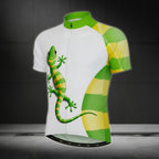 Gecko Green And White Cycling Short Sleeve Jersey For Men, Men's Gecko Cycling Jerseys CZ0104