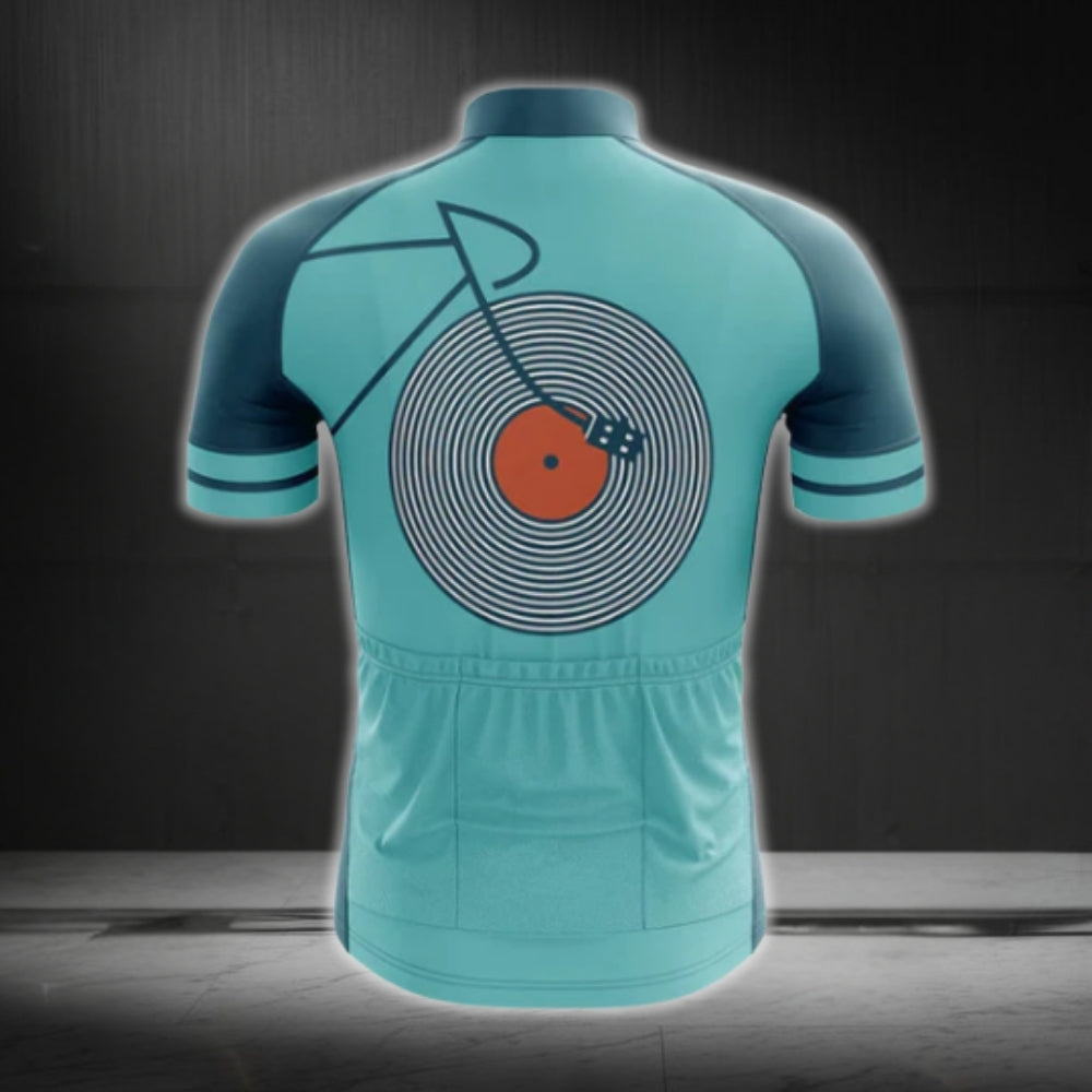 Vinyl Record Blue Teal Cycling Short Sleeve Jersey For Men, Vinyl Lover Cycling Jerseys CG0707