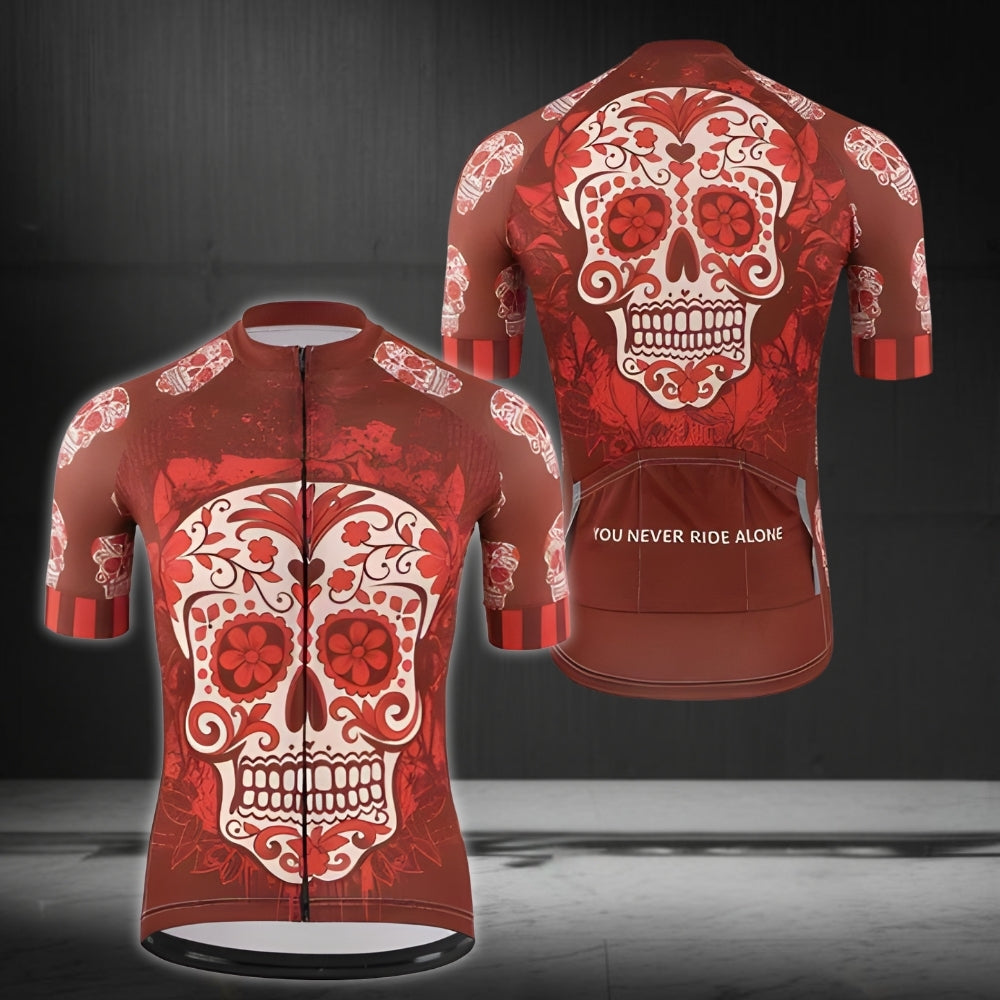 Skull Red Cycling Short Sleeve Jersey For Men, Skull Cycling Jerseys CZ0097
