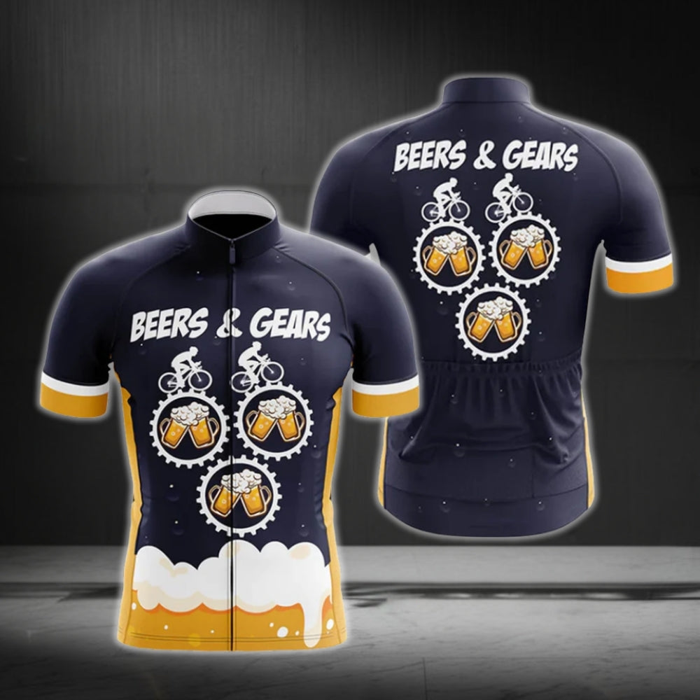 Beers And Gears Cycling Short Sleeve Jersey For Men, Beer Cycling Jerseys CG0658