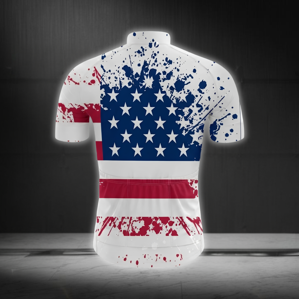 White American Flag Cycling Short Sleeve Jersey For Men, Patriotic Cycling Jersey CG0871