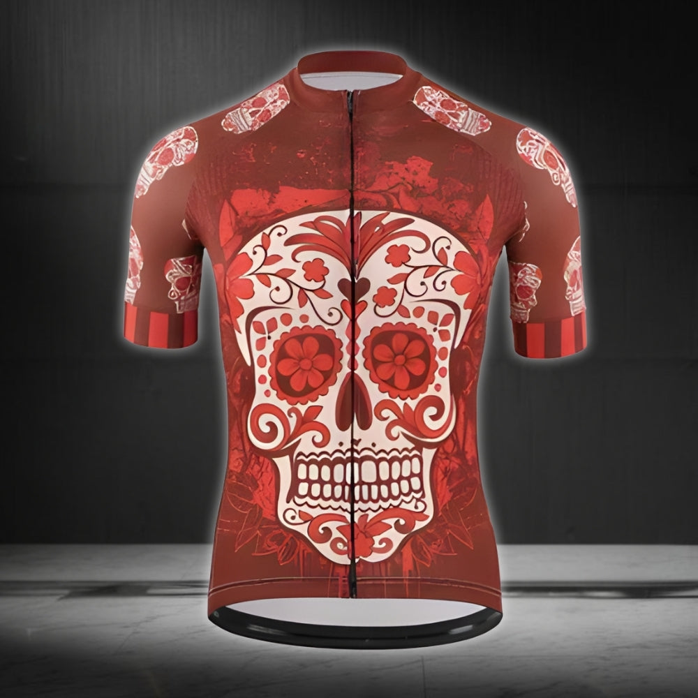 Skull Red Cycling Short Sleeve Jersey For Men, Skull Cycling Jerseys CZ0097