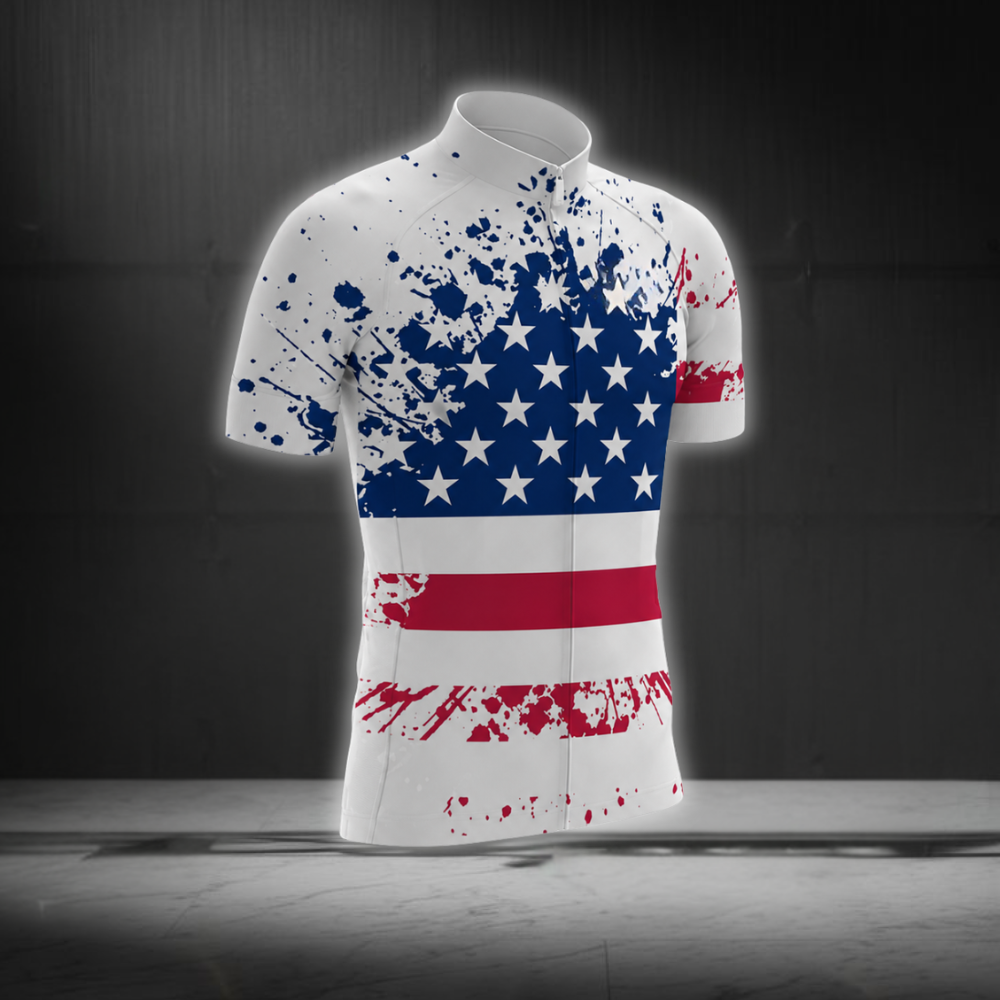 White American Flag Cycling Short Sleeve Jersey For Men, Patriotic Cycling Jersey CG0871