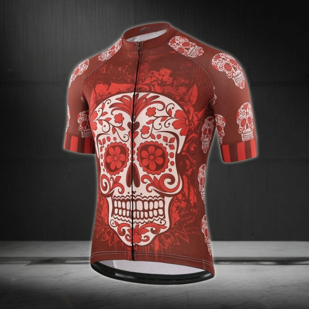 Skull Red Cycling Short Sleeve Jersey For Men, Skull Cycling Jerseys CZ0097