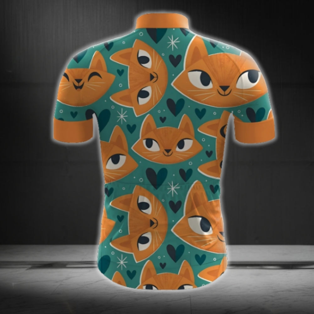 Orange Funny Cat Short Sleeve Men's Cycling Jersey, Cat Lover Cycling Jerseys CG0708
