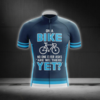 On A Bike No One Ever Asks Are We There Yet Men's Cycling Short Sleeve Jersey, Funny Blue Cycling Jersey CG0874