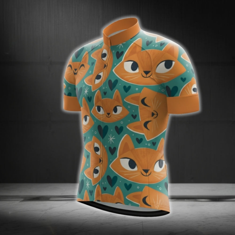 Orange Funny Cat Short Sleeve Men's Cycling Jersey, Cat Lover Cycling Jerseys CG0708