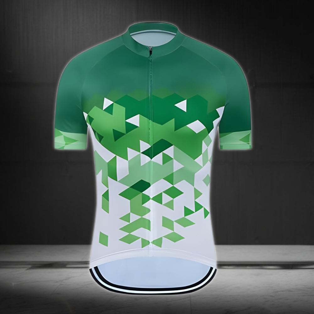 Green White Geometric Short Sleeve Cycling Jersey For Mens, Men's Cycling Jersey CZ0035