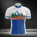 Blue And White Bigfoot Cycling Jersey Mens Short Sleeve, Bigfoot Sasquatch Cycling Jerseys CG0153