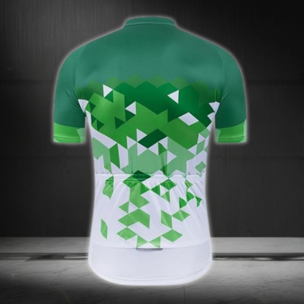 Green White Geometric Short Sleeve Cycling Jersey For Mens, Men's Cycling Jersey CZ0035
