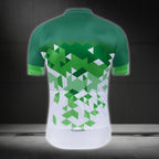 Green White Geometric Short Sleeve Cycling Jersey For Mens, Men's Cycling Jersey CZ0035