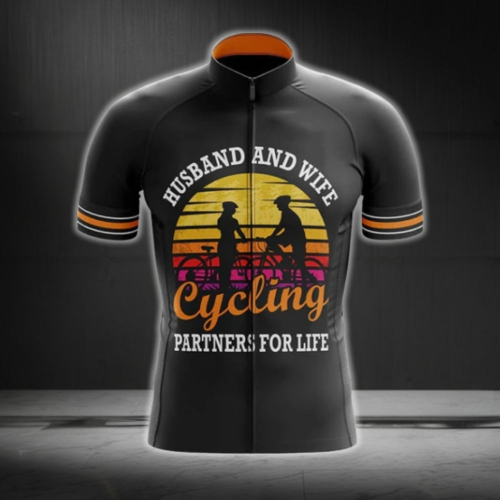 Husband And Wife Cycling Partners For Life Men's Short Sleeve Cycling Jersey, Cycling Jerseys For Couple Husband Wife CG0119