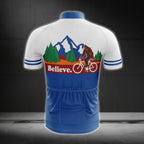 Blue And White Bigfoot Cycling Jersey Mens Short Sleeve, Bigfoot Sasquatch Cycling Jerseys CG0153