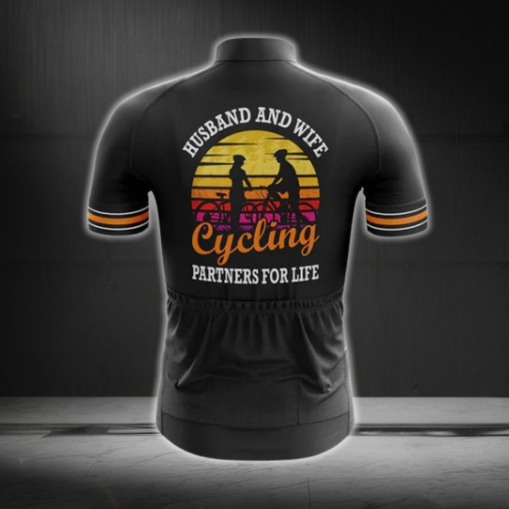 Husband And Wife Cycling Partners For Life Men's Short Sleeve Cycling Jersey, Cycling Jerseys For Couple Husband Wife CG0119