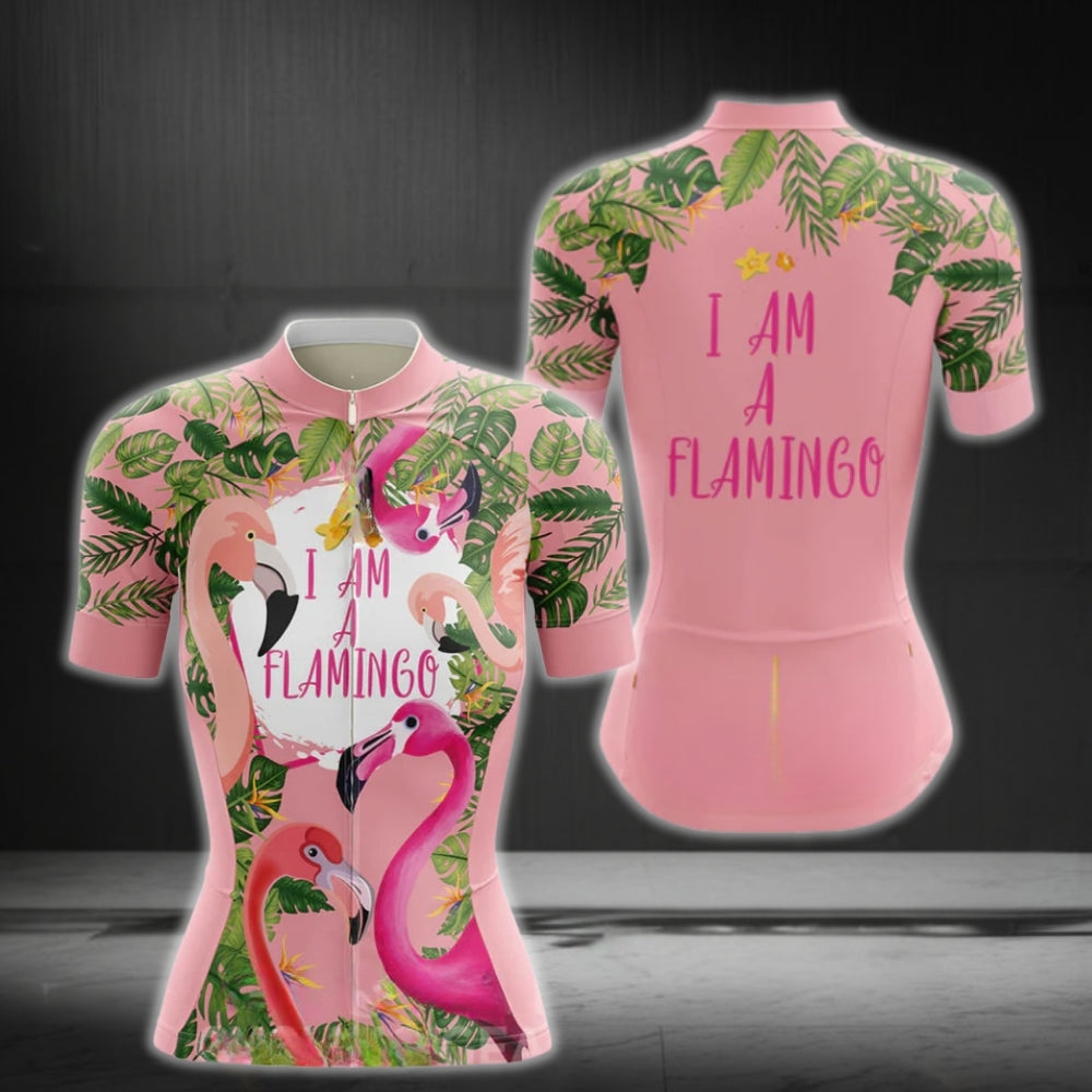 I Am A Flamingo Women Tropical Cycling Short Sleeve Jersey, Flamingo Cycling Jerseys For Women CG0093