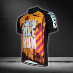 Swim Bike Run Cycling Short Sleeve Jersey For Men, Black Orange Cycling Jersey Shirts CG0830