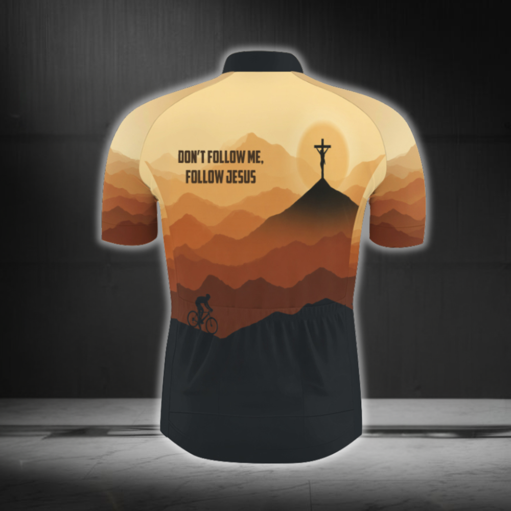 Don't Follow Me Follow Jesus Sunset Cycling Jersey Short Sleeve For Men, Christian Faith Cycling Jersey CG0883